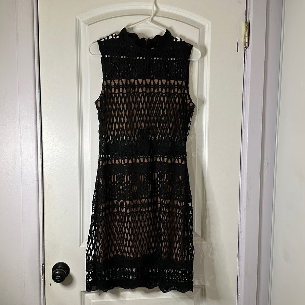 Sexy Black and tan lace body con dress